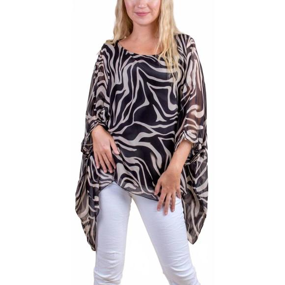 NEW GIGI MODA seta zebra print kaftan top in black - Picture 1 of 2